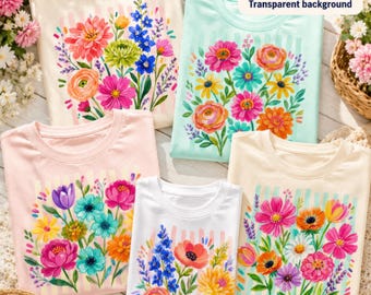 Striped Floral Brushstroke PNG Bundle, Preppy Floral PNG Set, Summer Vibes PNG, Spring Flowers Png, Wildflower Png, Boho Summer