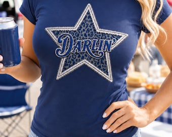 Darlin Western Star PNG, patchwork cowboysterren voor shirts, western cowgirl-png's, sublimatieontwerp luipaardprint, graphic cowgirlshirt