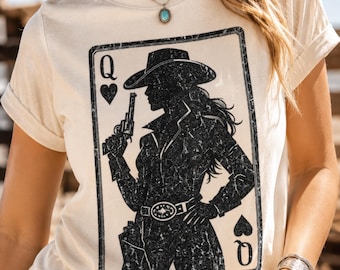 Queen of Hearts cowgirl png-set, trendy western png-bestand voor cowgirl-shirt, namaakborduurwerktextuursublimatie, cowgirl-kunst
