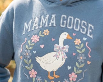 Vintage Mama Goose Floral PNG Set, Cottage Core Animals Coquette Sublimation, Retro Geese PNG, Faux Embroidery Mama Goose PNG Set