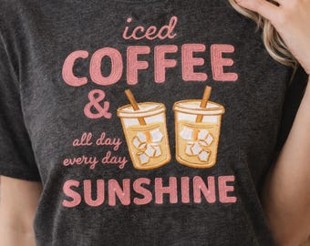 Coffee Lover PNG, Iced Coffee And Sunshine PNG, Summer Coffee Lover Quote, Happy Morning Coffee Lover Gift, Trendy Preppy Girl Aesthetic