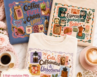 Trendy Coffee Lover PNG-bundel, Coffee Lover cadeau, Coffee Lover sublimatie png-set, Coffee Art, Coffee Addict cadeau, Coffee Lover-shirt