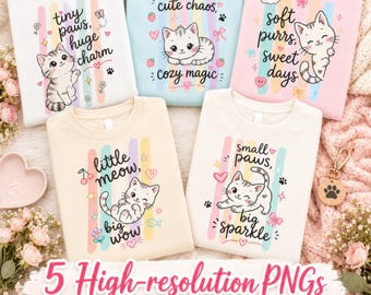 Trendy Stripe Kawaii Kitten PNG Bundle,  Cat Lovers, Cute Cat Sublimation Designs, PNG Gifts for Cat Lovers, Cat Themed Gifts