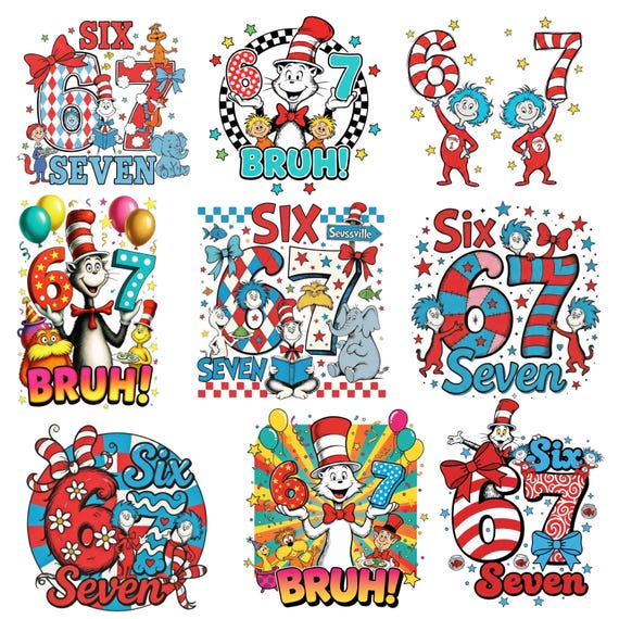 Dr Suess 6 7 PNG, Six Seven Cat In The Hat Png, Read Across America Png, Six Seven Bruh png, thing 1 thing 2 png,Cartoon Reading Png,Digital