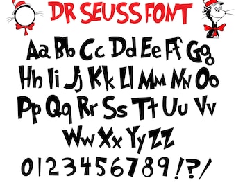 Dr. Seuss Font, Dr Seuss Alphabet svg, Dr Seuss Alphabet Monogram,Cat in the Hat,Fun Font Text Images, Dr Seuss svg Bundle digital Cut Files