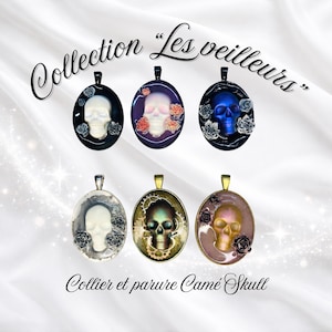 Collier ou parure skull type camé sur chaine.
