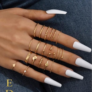 Gouden ringenset: 17-delige boho stapelbare midi-ringen