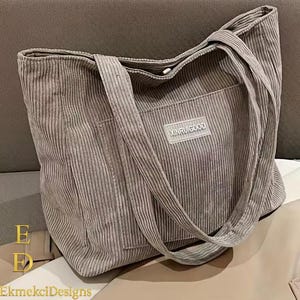 Damen Cord Schulter Tote Lässige Große Kapazität Mode Handtasche für den täglichen Gebrauch A