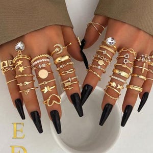 Geometrische Goldring-Set, 45 Stück Trendige Stapelbare Ringe