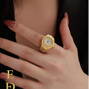 Gold Quartz Watch Ring, Adjustable Fashion Statement