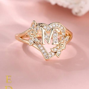 Bague cœur personnalisée avec initiale pour femme – Bracelet ajustable en zircon cubique doré, lettres A à Z
