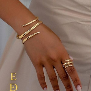 Set di bracciale e anello geometrici in oro, gioielli in stile vintage