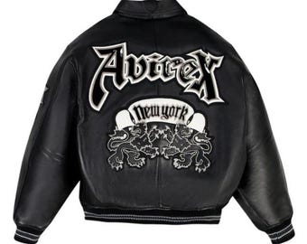 Avirex Leather Bomber Jacket: Men's Quilted Varsity Letterman Jacket