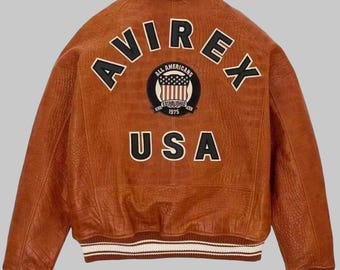 Handmade Avirex USA Icon Leather Bomber Jacket | Brown Cowhide