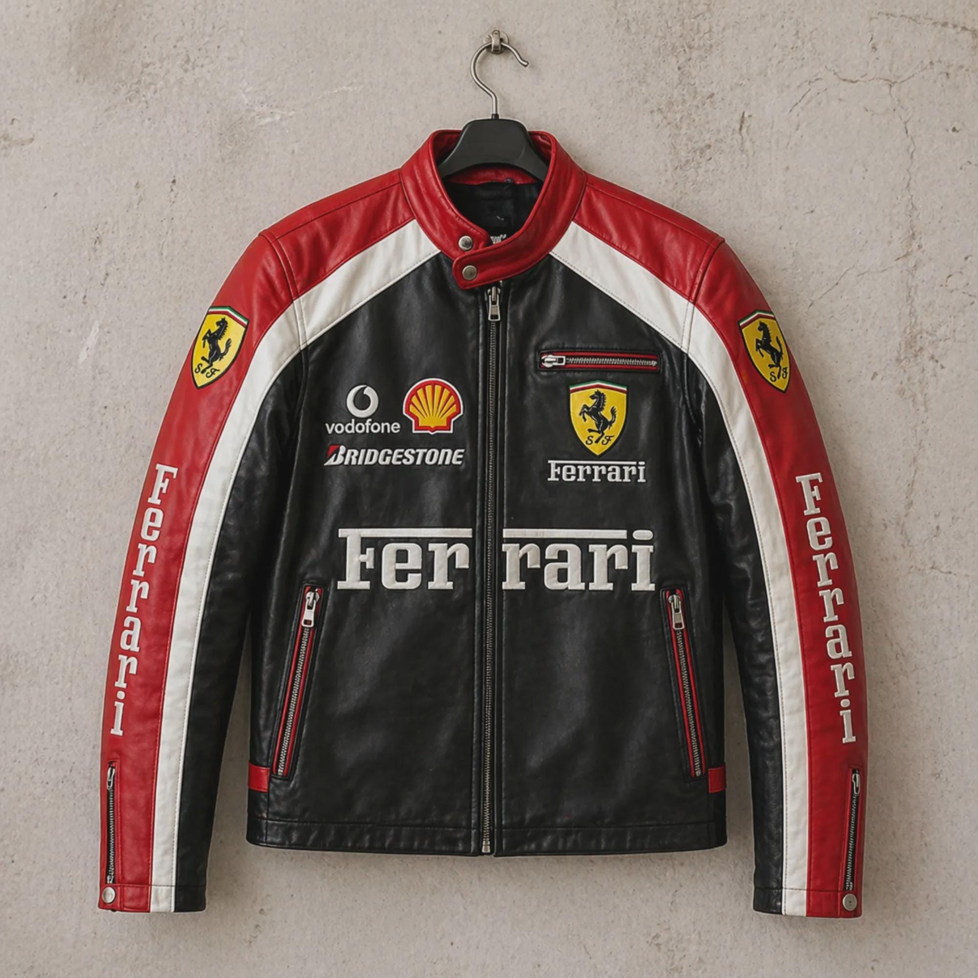 FERRARI 刺繍ロゴ入り　ヴィンテージレザージャケット XLサイズ FERRARI 刺繍ロゴ入り ヴィンテージレザージャケット Lサイズ