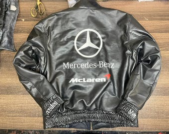 Chaqueta de carreras Mercedes Benz McLaren F1, chaqueta vintage bordada, chaqueta de carreras de automovilismo, abrigo de carreras retro, ropa de carreras unisex