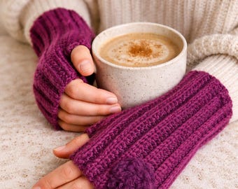 Patrón de guantes sin dedos a crochet en PDF, patrón de guantes a crochet para principiantes, tallas para niños y adultos, calentadores de manos fáciles, descarga instantánea.
