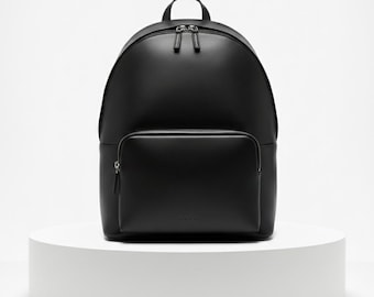 Mochila minimalista para portátil de piel de vaca negra