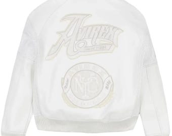 Avirex Leather Bomber Jacket Gold Club Embroidered Logo Genuine Cowhide Perforated Leather Biker Jacket Birthday Gift for Him