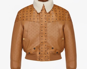 Vintage MCM Leather Bomber Jacket | Shearling Collar, Monogram Logo