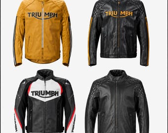 Triumph Men’s Vintage Motorcycle Racing Jacket – Premium Cowhide Leather Biker Motorbike Jacket with Quilted Shoulders & YKK Zippers