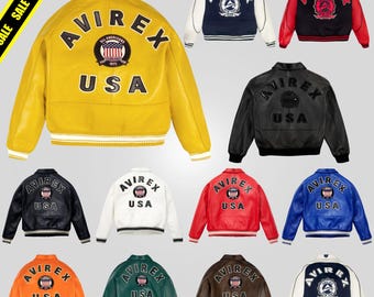 Chaqueta Avirex Icon / Bomber de cuero genuino / Ropa urbana para hombre y mujer / Aviador vintage de los 90 / Chaqueta SpaceX de cuero de vaca auténtico, regalo para él