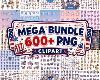 600+ 4. Juli PNG's MEGA Bundle, Vaterländische Adler, Amerikanische Flaggen 250-jähriges Jubiläum, Flaggen-Unabhängigkeitstag Koquettes Superheld Stich