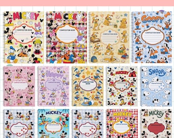 Disney Character Notebook Cover Bundle, Mickey Mouse Friends Composition Book Covers, Editable Canva Template, Printable PDF Download