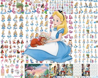 200 Alice im Wunderland PNG Bundle, Herzkönigin, verrückte Hutmacherin, Grinsekatze, rote Königin, weißes Kaninchen Clipart, T-Shirt Design Digital Files