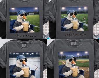 Goose drinking ice coffee png, funny meme goose sports mom I live here now, soccer, baseball, football, hockey Mom life