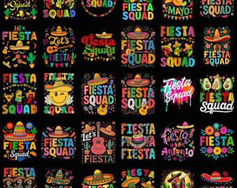 35+ Fiesta Squad PNG Bundle Cinco De Mayo Sombrero Guitar Maracas Digital Download Mexican Party Sublimation Fiesta Shirt Design Retro