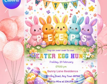 Easter Egg Hunt Invitation, Party with my Peeps, Editable Canva (Instant Download)