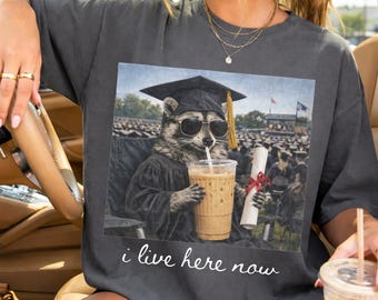 Raccoon Graduation Baseball Field PNG, Funny Senior 2026 Shirt Design, i Live Here Now Tee, Graduate Baseball Mom Gift DTG