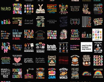 70+ Books Quotes PNG Bundle, Book Reading Clipart, Floral Book Png, Colorful design Bookish Sublimation, Book lover Png, Book Lover Sticker