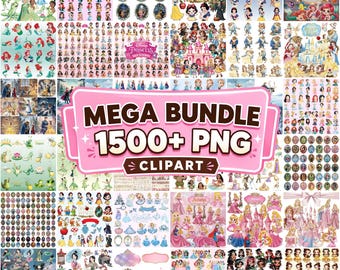 Oltre 1500 file PNG di principesse in un mega pacchetto, clipart di principesse delle fiabe, decorazioni per feste di compleanno, download digitale di principesse dei cartoni animati.