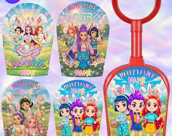 Toy Shovel Easter Canva Template, Custom Name Kpop huntrix Anime Girl Easter Tag, Editable Kids Basket Label