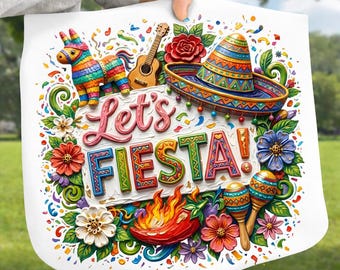 Let's FIESTA PNG, Trendy Cinco de Mayo Sublimation, Colorful Mexican Party Design, Sombrero Piñata, Digital Download, Fiesta PNG