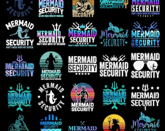 Mermaid Security PNG Bundle, Funny Ocean Guard Digital Download, Summer Beach Sublimation Clipart, Nautical Brother Protector