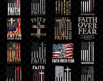 Faith Over Fear PNG Bundle, American Flag Cross Clipart, Christian USA Patriotic PNG, Religious Bible Verse Digital Download Files