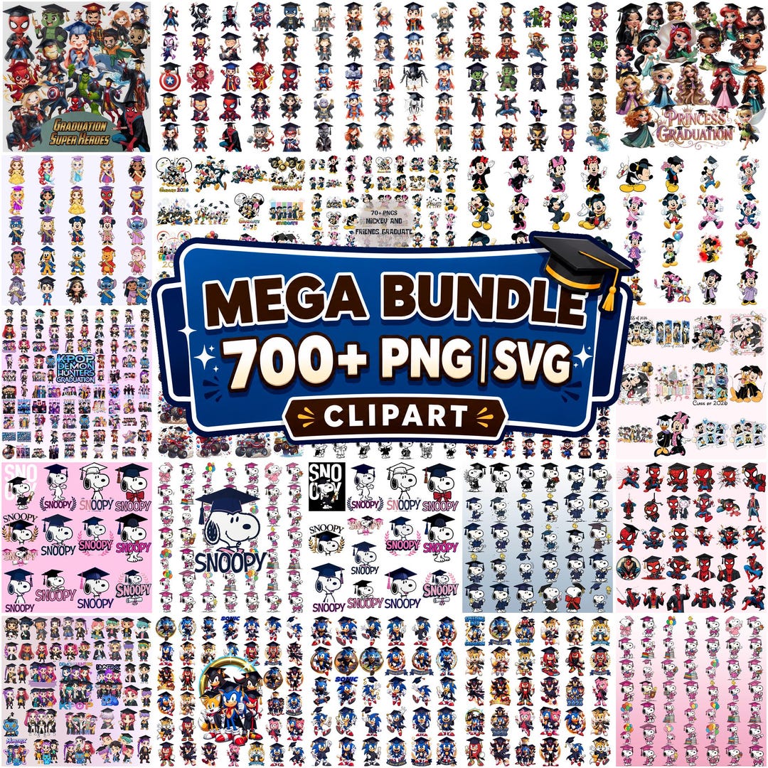 700+ Graduation Cartoon Characters PNG Clipart Bundle - Etsy