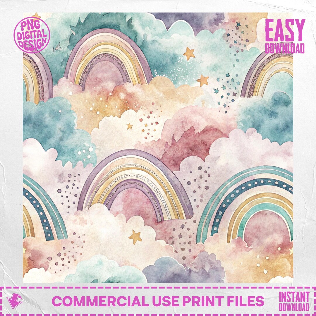 Watercolor Rainbow Seamless Pattern: Boho Digital Paper (PNG) - Etsy