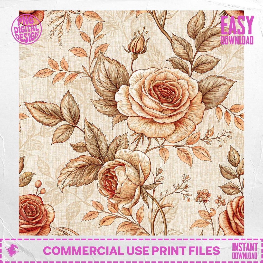 Victorian Rose Floral Seamless Pattern: Chinoiserie Digital Paper ...