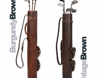 Handmade Leather Golf Bag – Personalized Vintage Golf Carry Bag – Custom Engraved Gift for Golfer