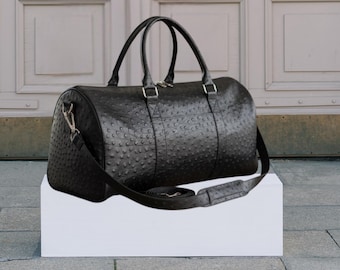 Handmade Ostrich Leather Duffel Bag Vintage Travel Gym Carry-On Gift for Him overnight weekender,
