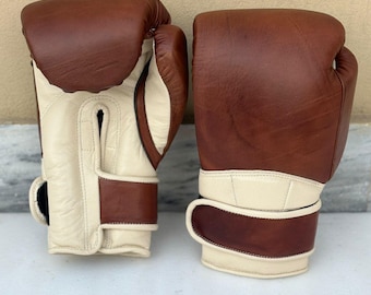 Półbiałe rękawice bokserskie w stylu vintage, prezent dla bokserów, sport i pamiątki, wystrój siłowni i domu, ciężkie rękawice bokserskie, MMA.