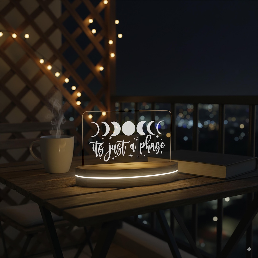 Moon Phase LED Sign, It’s Just a Phase Plexiglass Lamp, Lunar Quote ...
