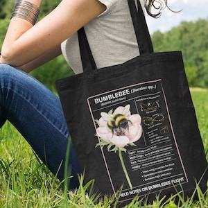 Torba z ilustracją botaniczną „Trzmiel” | Diagram zapylacza, sztuka kwiatowa