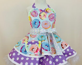 Rainbow Donuts Girl's Aprons/ Retro Apron  - Kitchen and Party Apron