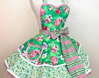Floral Garden Party Apron, Women's Retro Pinup Style