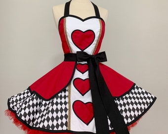 Queen Of Hearts Costume Apron, Cosplay Wonderland, Disneybound, Pin up Apron, Retro Apron